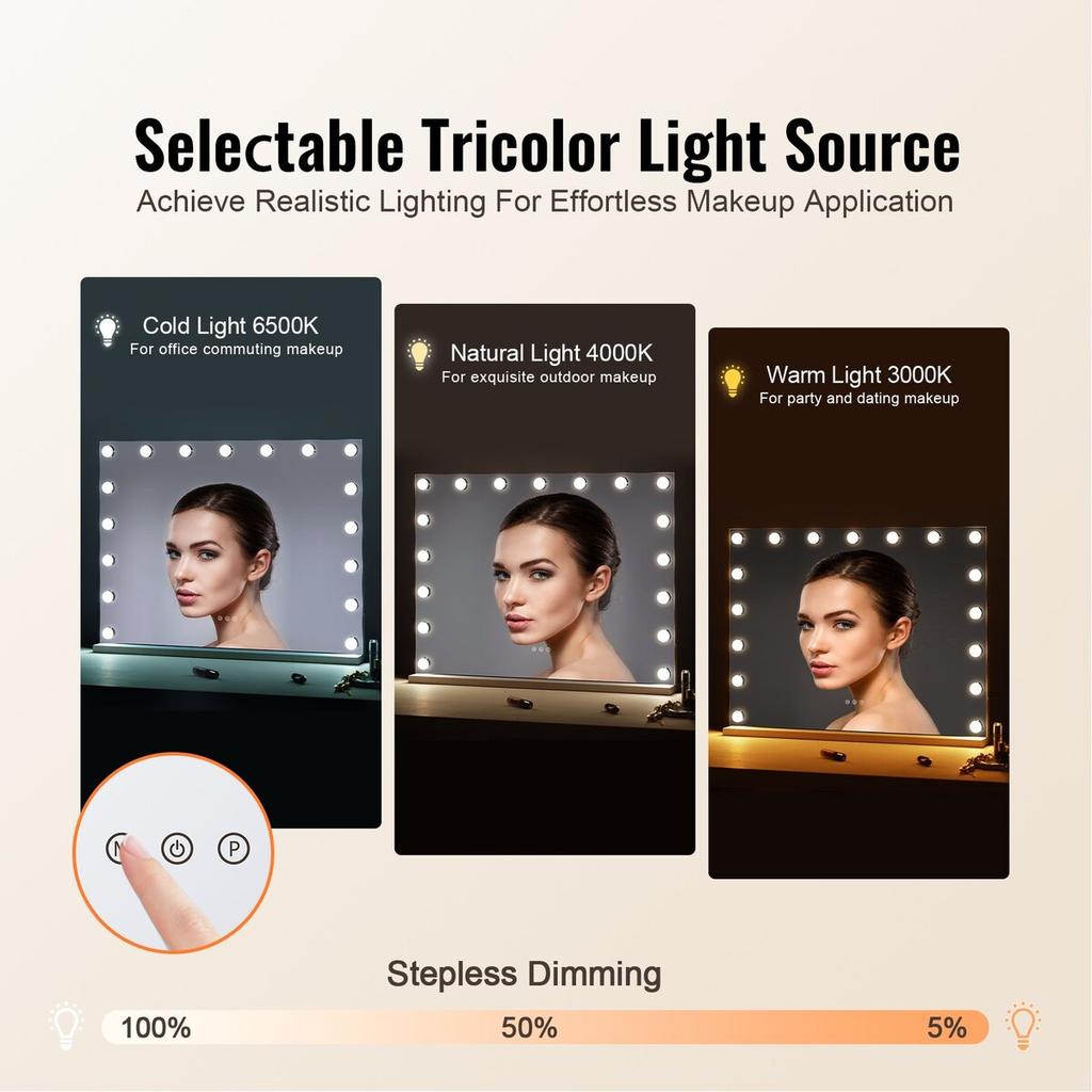 Hollywood Vanity Mirror With Lights w/ USB Type C Desktop Wallmount 23.6in