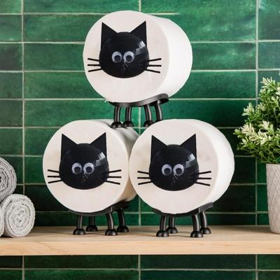 Funny Paper Holder Free Standing Toilet Roll Holder 3D Printed Black Cat Tissue Paper Holder