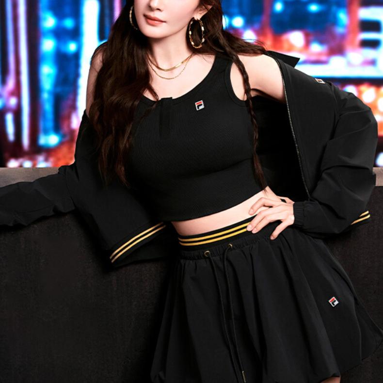 FILA Archive Series Soft Breathable Skin-Friendly Wrinkle-Resistant Fashionable Versatile Slim Fit Sleeveless Crop Top Women tops Black F11W527101FBK