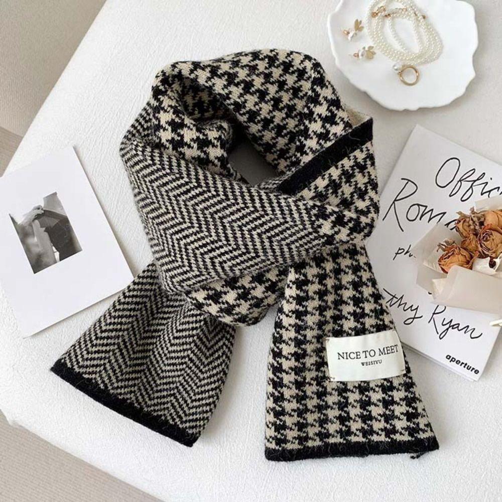 Soft Plaid Knitted Scarf Letter Winter Neck Scarf Kawaii Long Warm Lattice Shawl  Travel