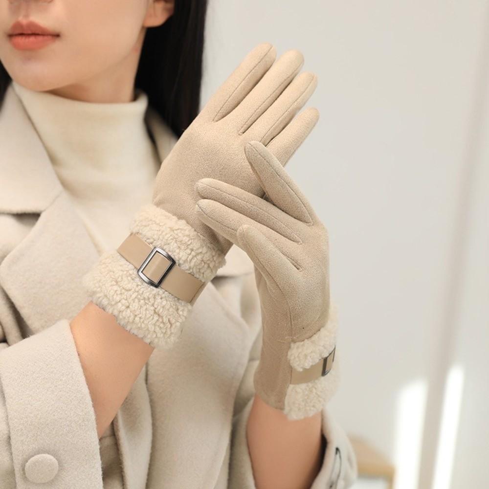Windproof Women Suede Gloves Full Finger Cycling Mittens Elegant Winter Women's Gloves  Girls Gift