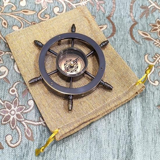 Brass Compass:  Ship Wheel, Engraved Gift