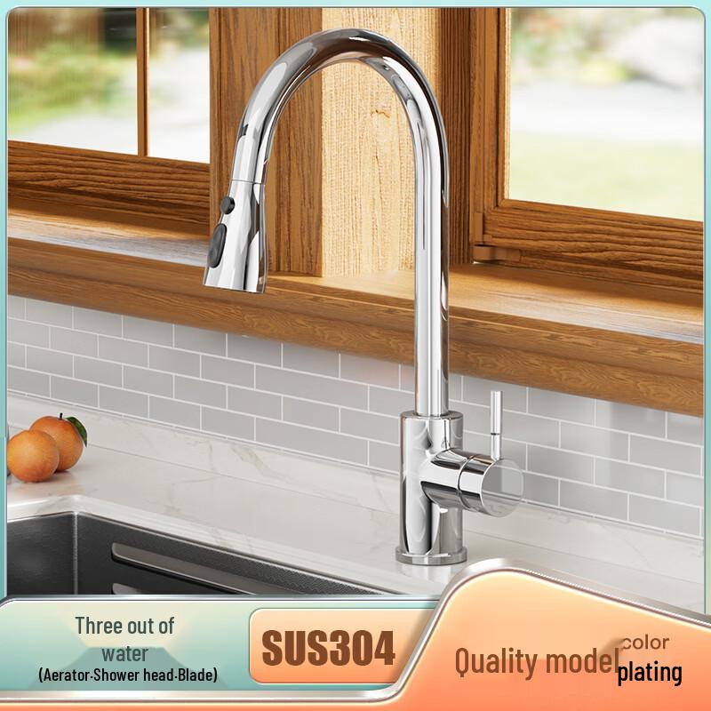 

Handun Copper Wall-Mounted Kitchen Faucet with 3-Way Pull-Out Spray