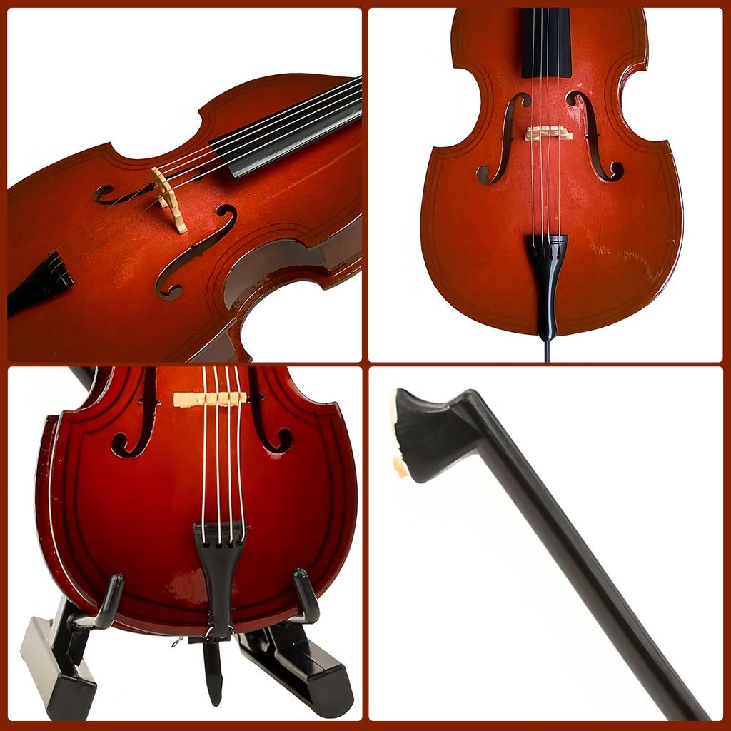 2 Pack Wooden Mini Musical Instrument Violin Realistic Mini Cello Instrument Model for Desk Shelf Decor Ornaments Gift Idea