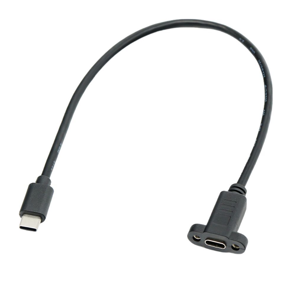 USB Type C Male To Female Extension Cable With Screw Holes Panel Mount 17mm Pitch Data Transfer Charging Cord For Industrial Equipment Monitor