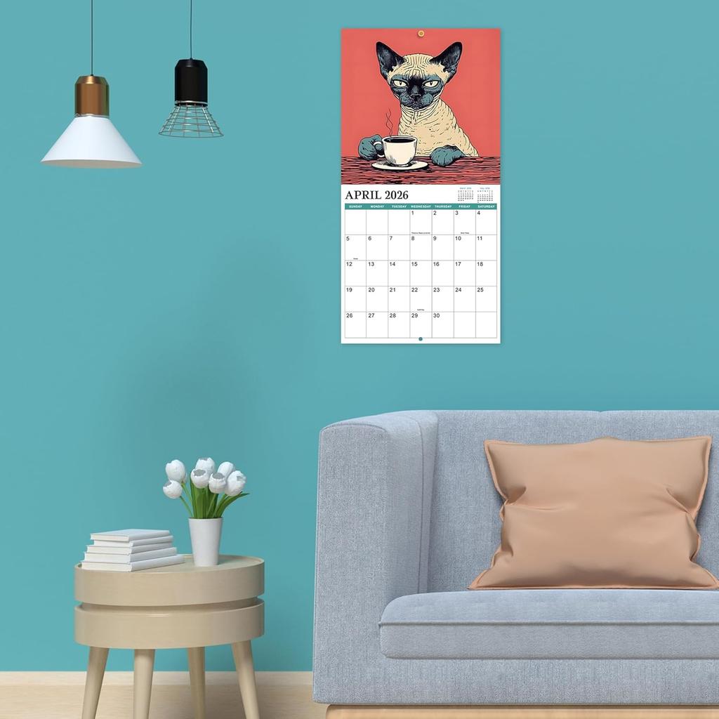 2026 Wall Calendar - 2026 Calendar, January - December 2026, 12" x 24" (Open), Cats Calendar 2026 with Hanging Hole for Home & Office