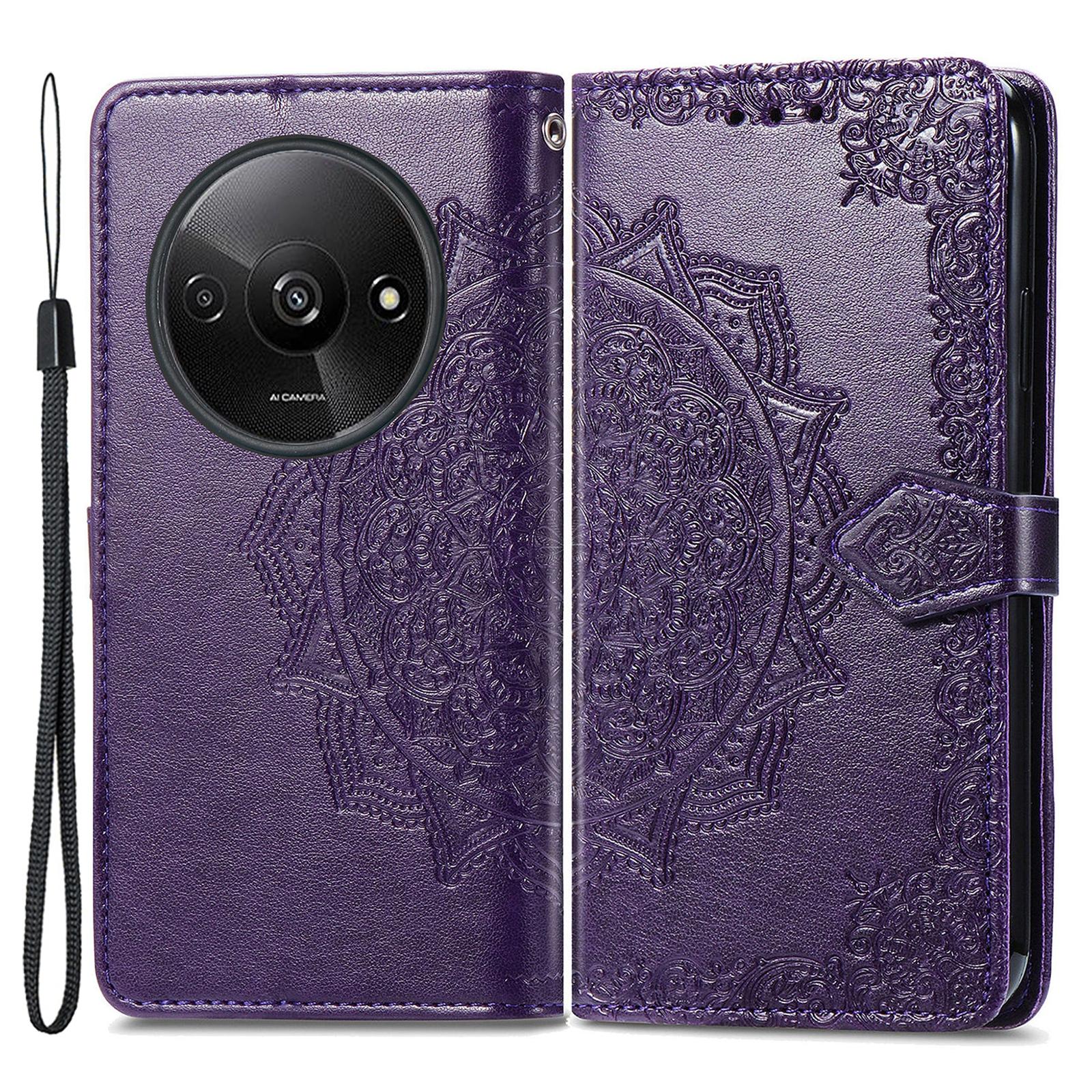 

Чехол для Xiaomi Redmi A3/Poco C61 4G, тисненый чехол из искусственной кожи для телефона со слотами для карт Purple