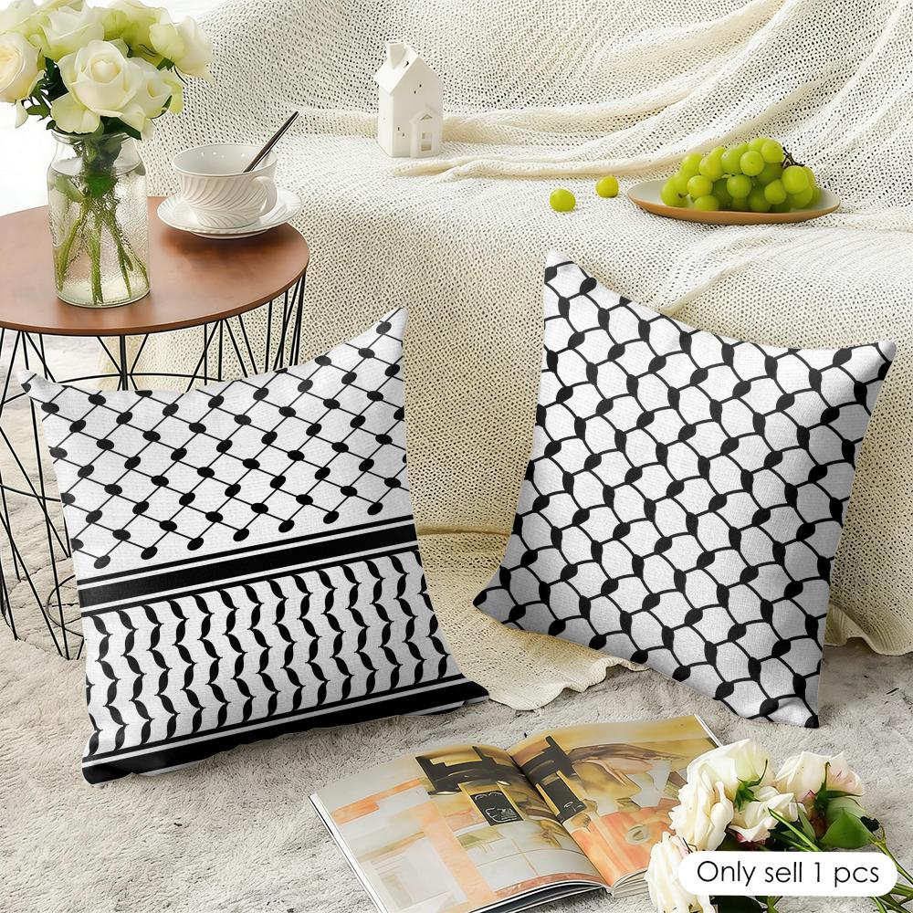 Arabic Keffiyeh Traditional Cushion Cover Natural Linen Organic Fabric Double-Sided Printing Sofa Home Decor Gift Pillow Case