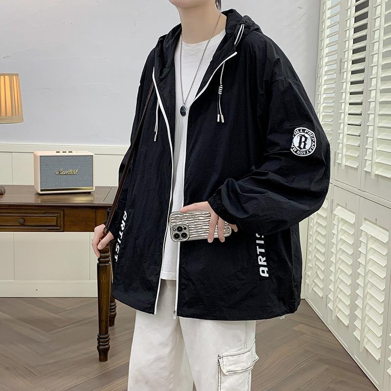 

Куртки, мужские свободные куртки с капюшоном на весну и лето, модная повседневная одежда в гонконгском стиле с защитой от солнца, кожаная одежда S