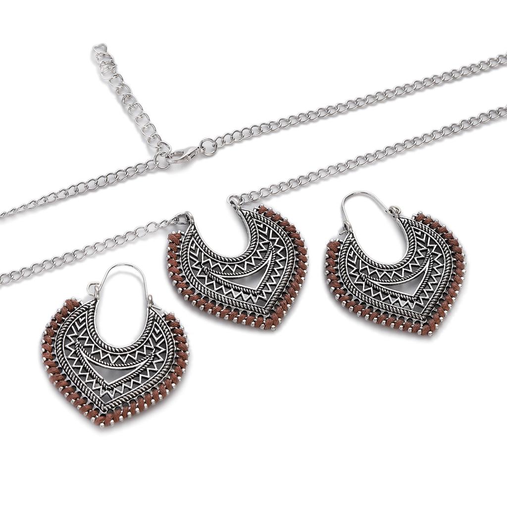 Vintage Ethnic Gold Color Drop Earrings Necklace for Women Heart Shape Statement Earrings Bohemian Rope Wrap Zircon Bijoux