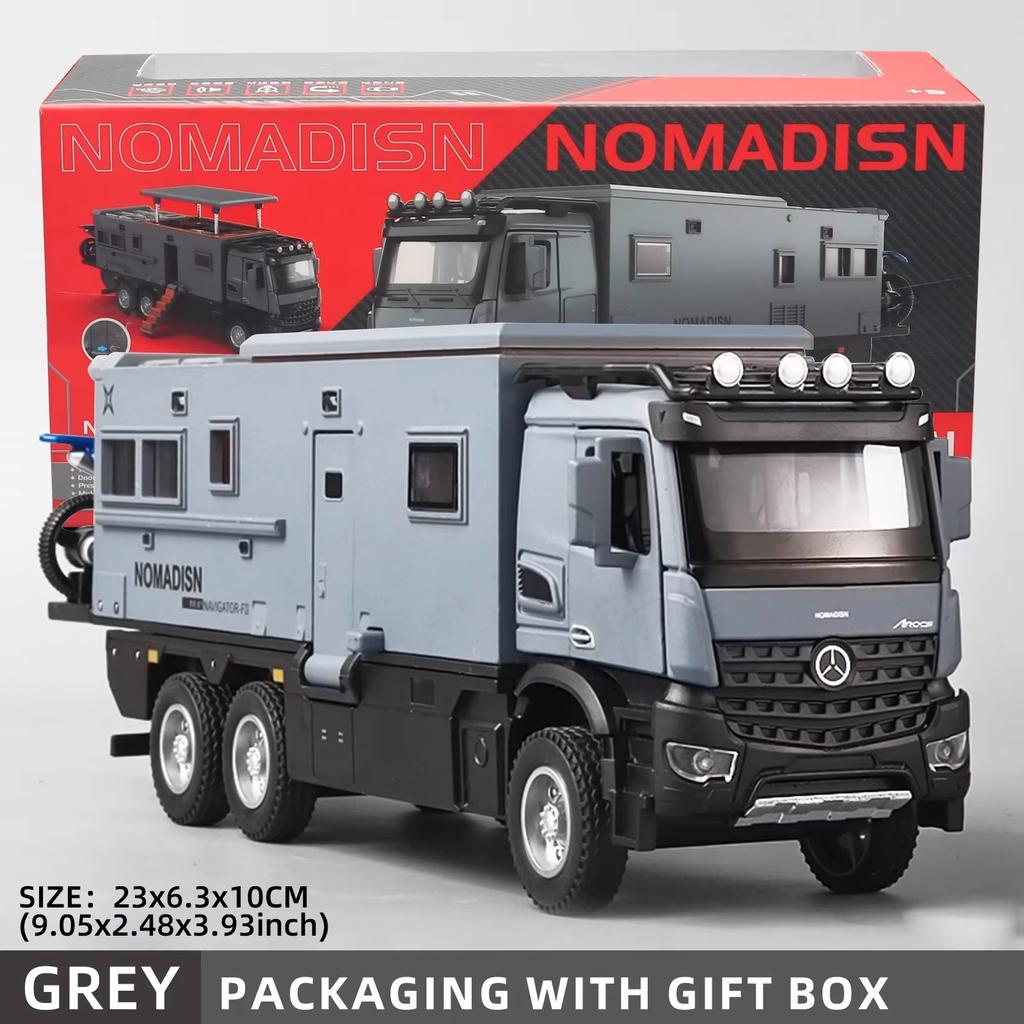 2026 New 1:24 Benz Camper RV Motorhome Toy Model Car, Diecast Pull Back Truck Toy Car Model with Sound and Light for Kids Boys Girls Motorcycle