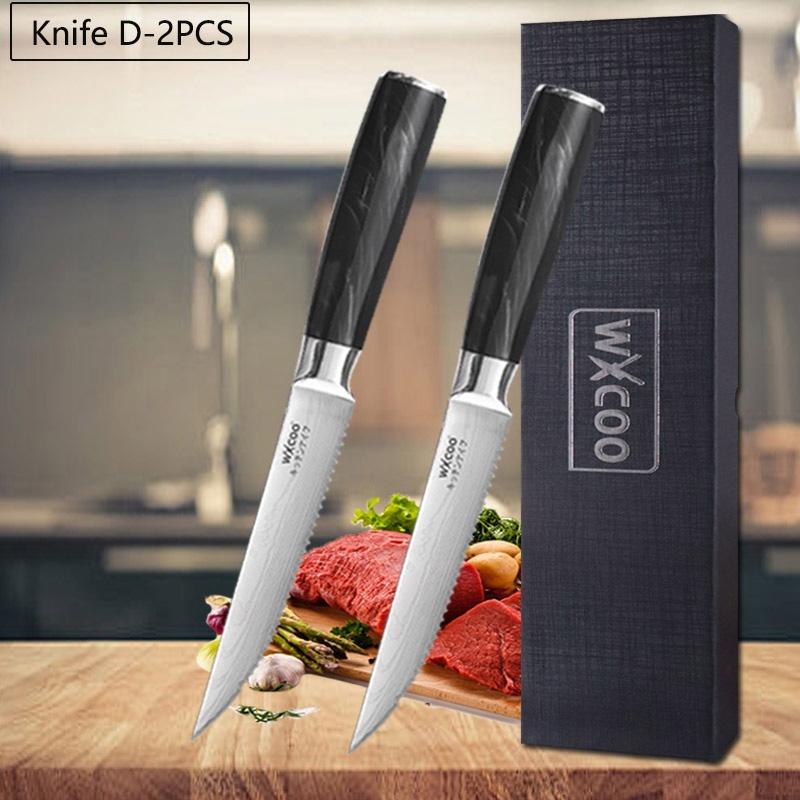 WXCOO Professional Kitchen Knives Household Meat Cleaver Serrated Steak Knives Japanese Santoku Fish Fillet Knife with Box