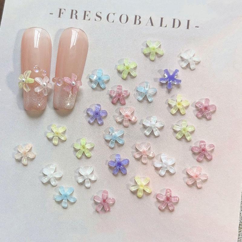 50 Pcs Flowers Nail Art Charms Resin Nail Charms Decoration 3D Jelly Flower Decals Summer Manicure Accessories Salon Supply Diy