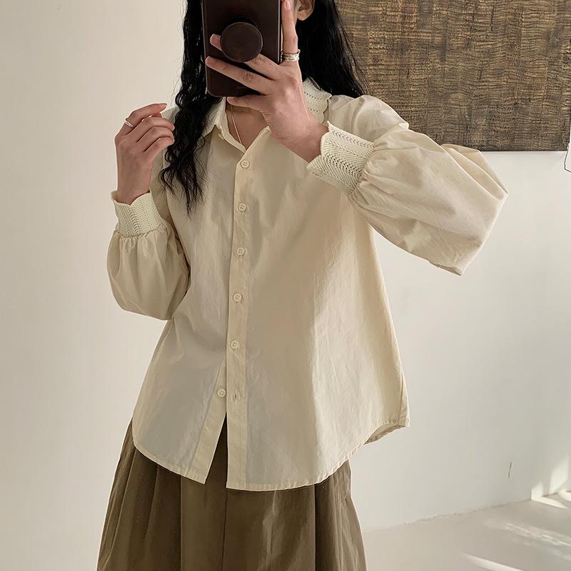 

Абрикосовая рубашка женская с длинным рукавом весенний топ хлопок кружевной воротник рубашка с длинным рукавом XXL абрикосовый