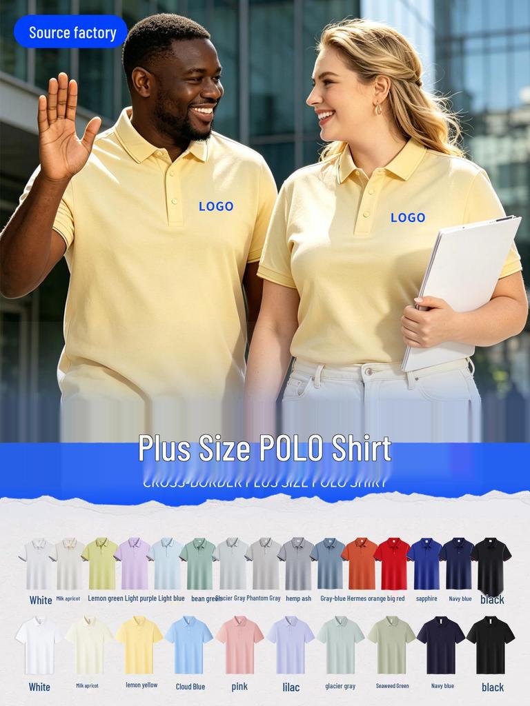Custom Plus Size Cotton Polo Shirt with Logo Printing - Short Sleeve Lapel Design for Workwear