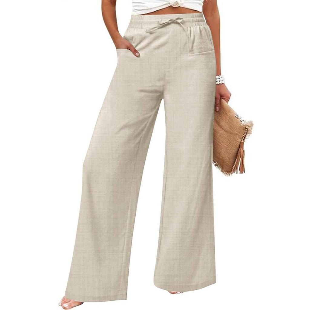 Women's Cotton And Linen Fashion Casual Pocket Drawstring Trousers