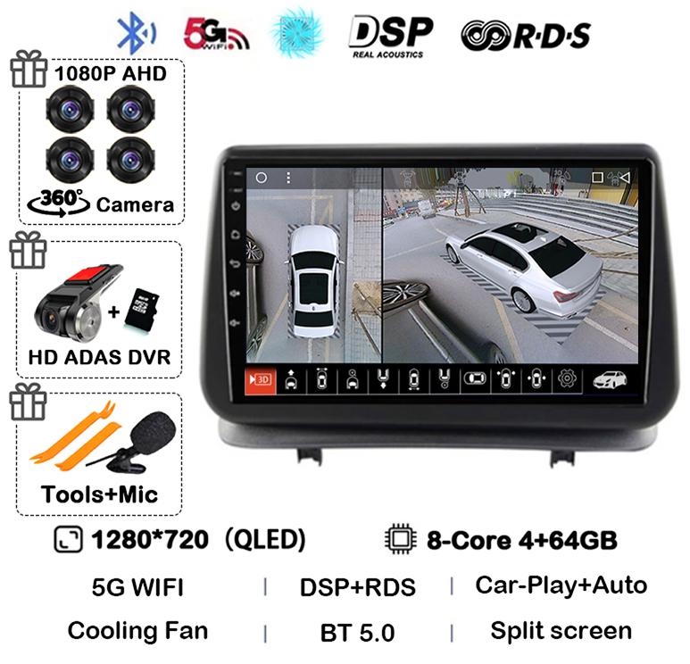 Android 14 Auto Carplay For Renault Clio 3 CLIO 3 2005-2014 WIFI+4G Car Radio Navigation GPS Stereo Video Player 360 Camera DSP
