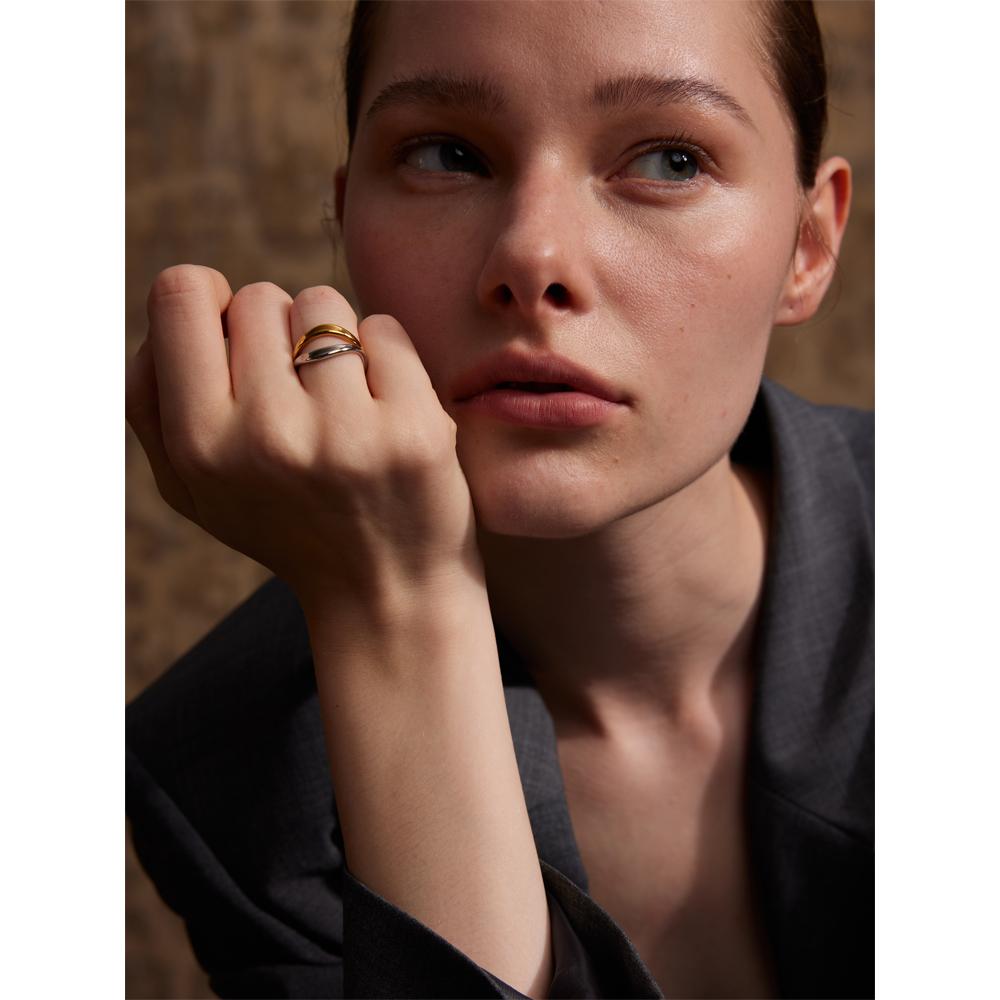 Yhpup Minimalist Stainless Steel Double Color Technology Fashion Ring Waterproof Personalized Popular Jewelry Bijoux