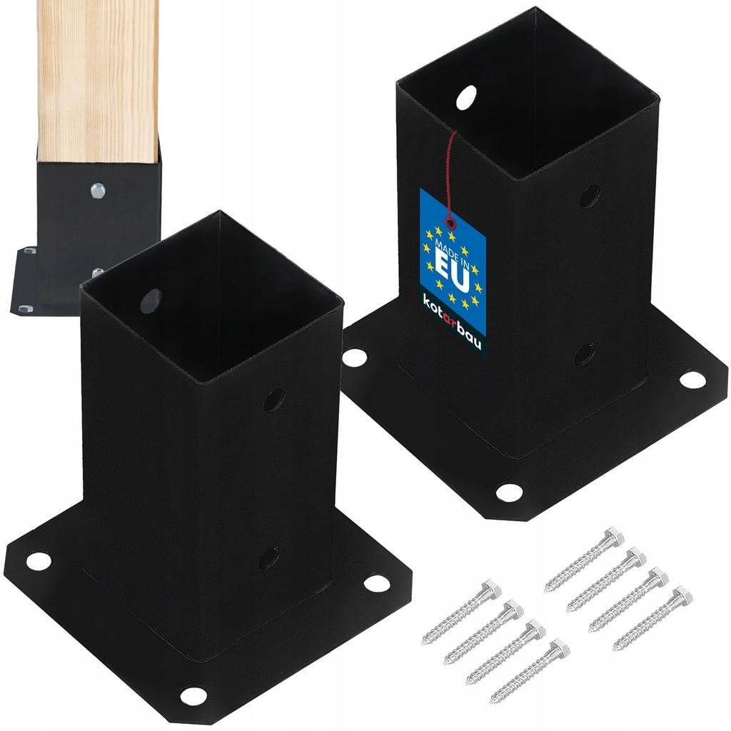 Wooden Post Base Screwed To Concrete Black Steel 70x70 Mm 2 Pcs