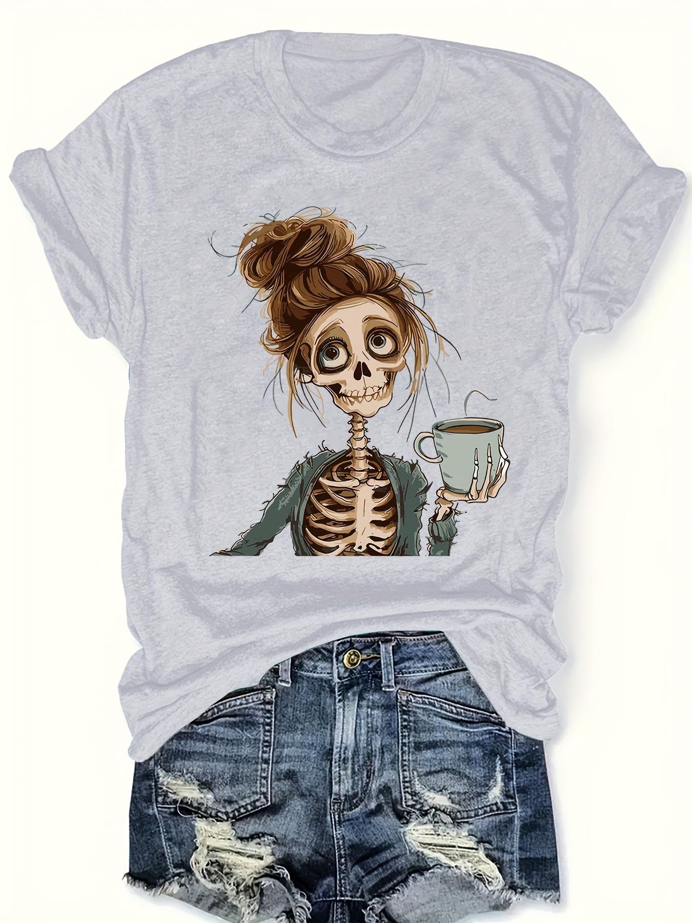 

Футболка с принтом черепа, с круглым вырезом, повседневная, с коротким рукавом, для весны и лета, женская одежда 4XL