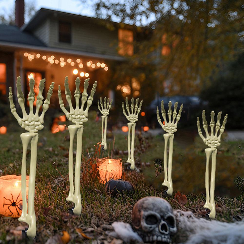Halloween Realistic Skeleton Hand Ground Stake Light Up Foldable Reusable Halloween Bone Prop Cemetery Skeleton Hand Yard Decoration