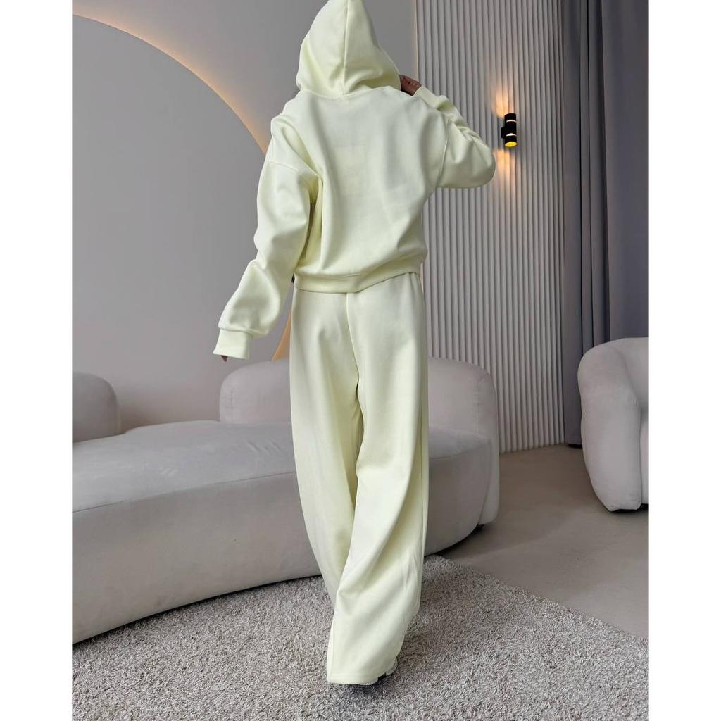 Sports Suit Long Sleeved Zipper Cardigan Hooded Sweatshirt with Zip Ties Long Pants Two-piece Cotton Set