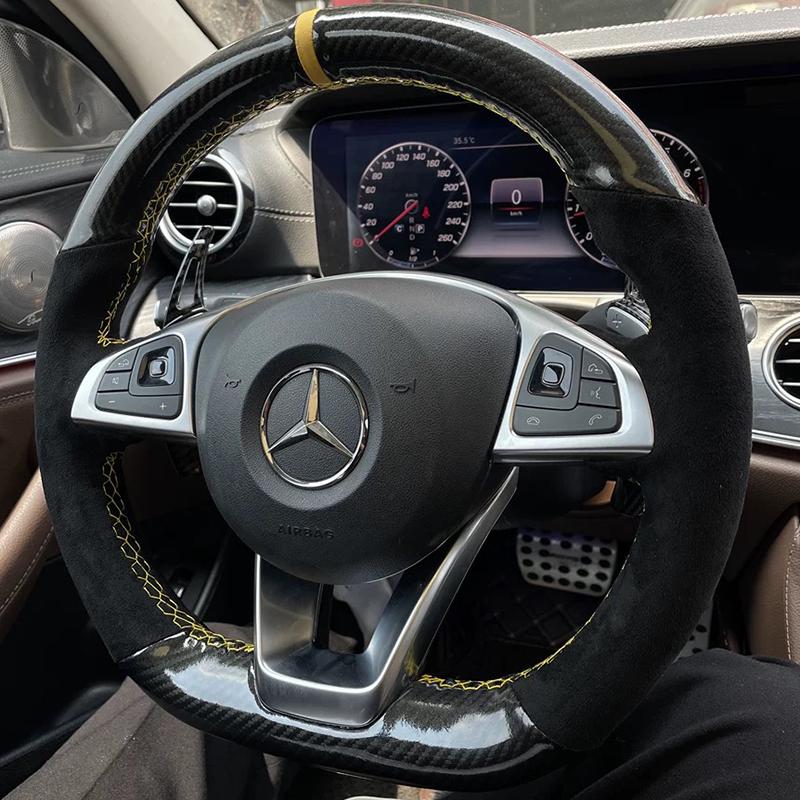 

Для Mercedes Benz W176 W246 W205 C117 218 X218 C253 W213 W166 Ручная прошивка черная замша углеродное волокно чехол на руль автомобиля