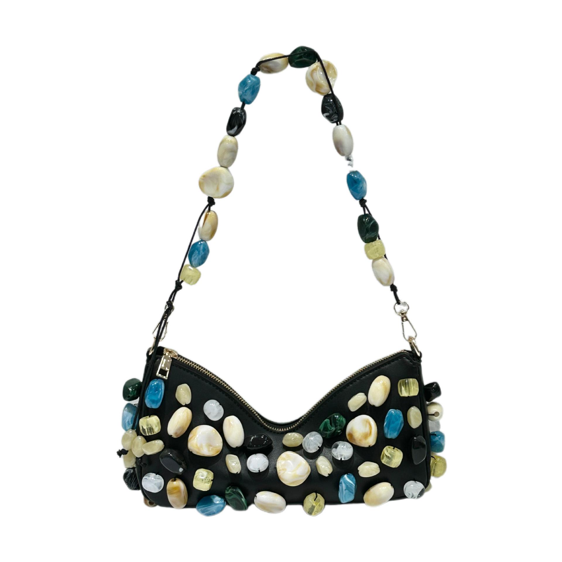 

2026 Latest Gemstone Decorated Underarm Bag for Ladies Luxury Single Shoulder Bag for women with Daily Party Use girls bag 30 cm 30x14x8cm чёрный