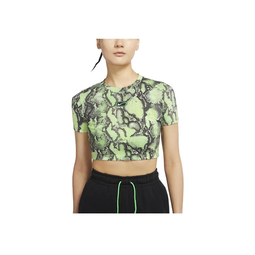 Nike Snake Print Short Sleeve Fitted Logo T-Shirt Women Tops Green DV3318-362