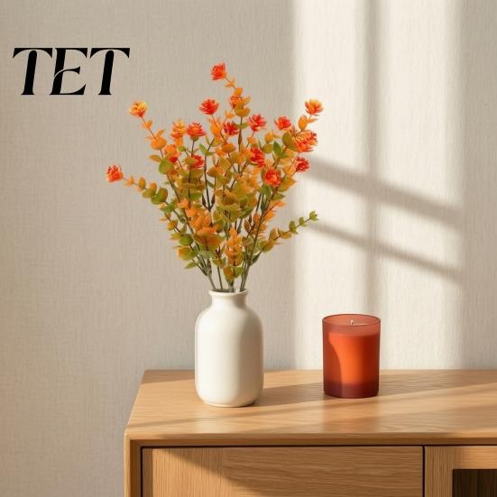 UV Resistant Fake Plants Fall Artificial Flower with Eucalyptus Leaf, Lifelike Faux Plants, Non Wading for Autumn Thanksgiving Harvest Festival