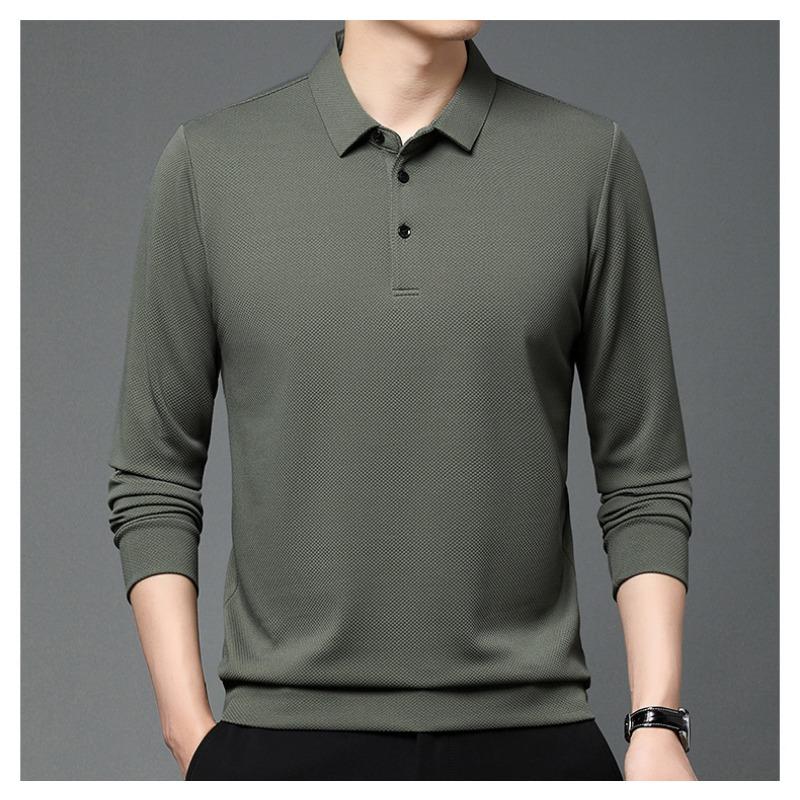 Men S Long Sleeve Polo Shirt Solid Color Casual Basic Style