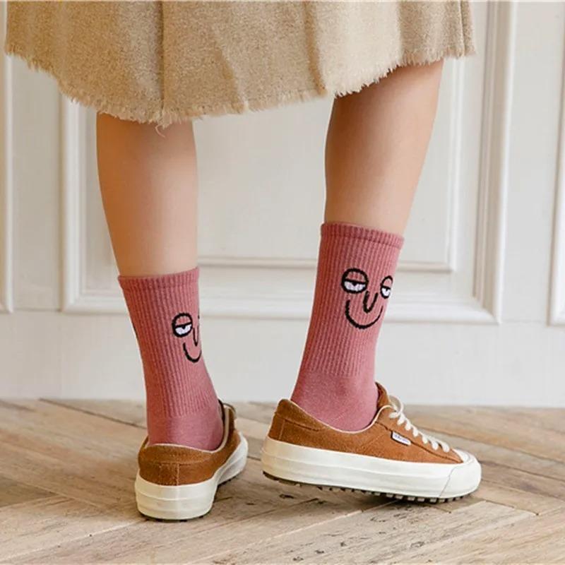 3 Paar Socken Damensocken Wadensocken Koreanische Socken mit schrulligem Ausdruck Cartoon-Trendsocken im College-Stil