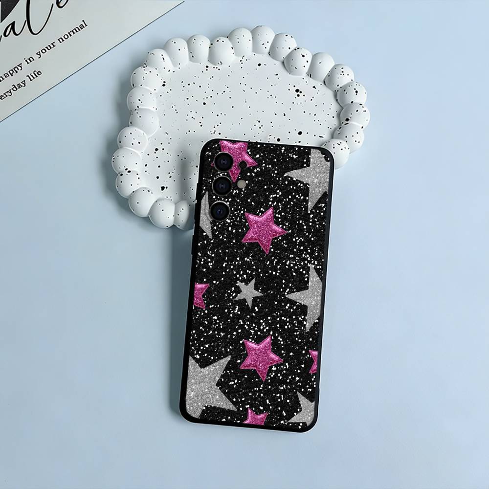 C-Colorful Star Phone Case For Samsung S25,S24,S21,S22,S23,S30,Ultra,S20,Plus,Fe,Lite,Black Soft Silicone