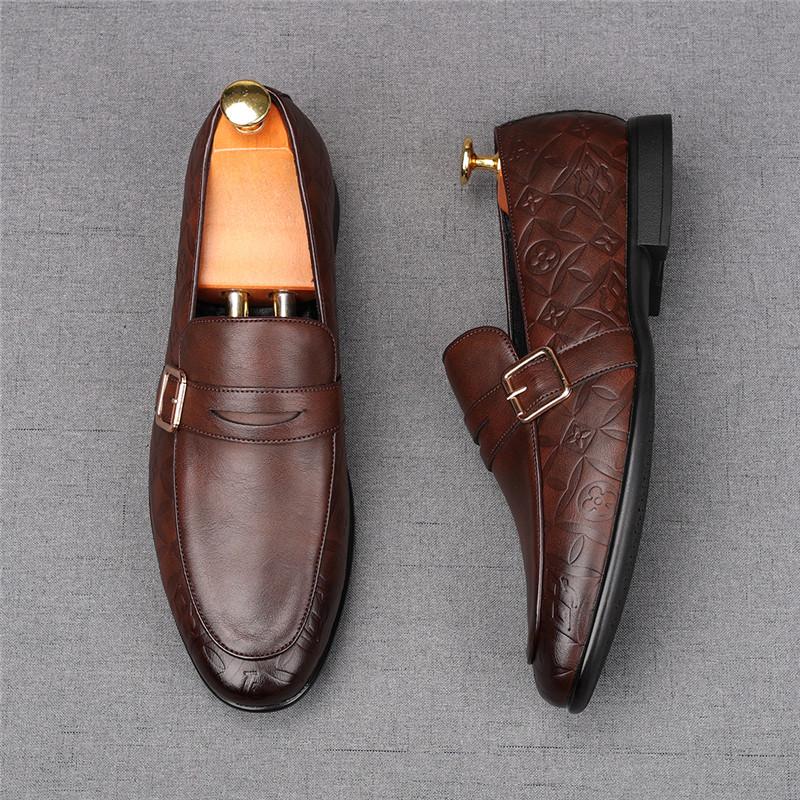 Fashion New Pointed Slip On Black Brown Dress Leather Shoes For Men Designer Monk Strap Loafers Homecoming Wedding Zapatillas Hombre