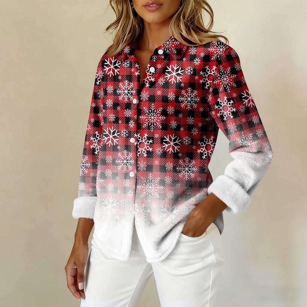 Damen-Hemdbluse, bedruckt, Knopfleiste, langärmelig, lässig, Basic, Hemdkragen, normales Oberteil