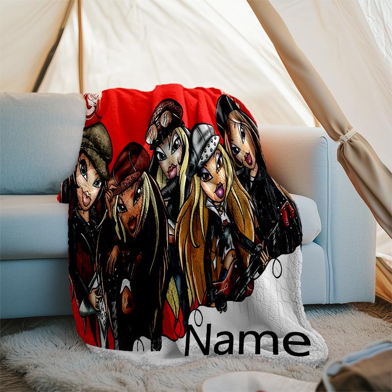 Personalized Custom Name Blanket - Bratz Print Design,Blanket for Sofa,Bed,Travel,Camping - Soft and Warm, Great Gift