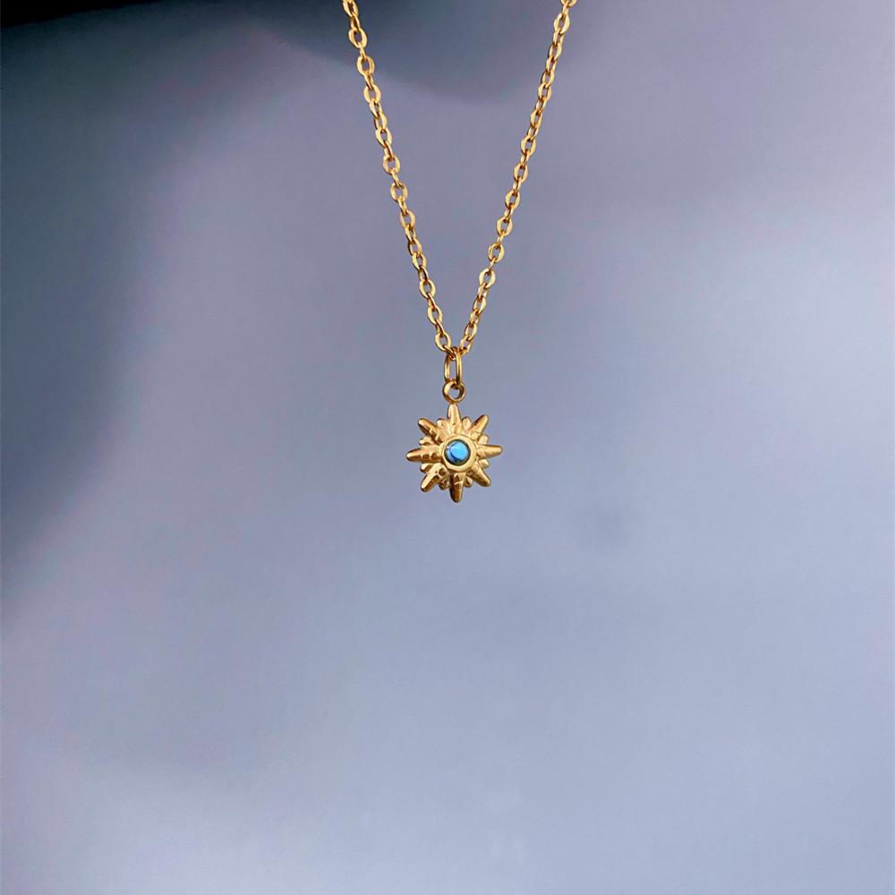 Retro 18K Gouden Achtpuntige Ster Ketting met Blauwe Turkoois - Populaire Europese/Amerikaanse Dames Choker
