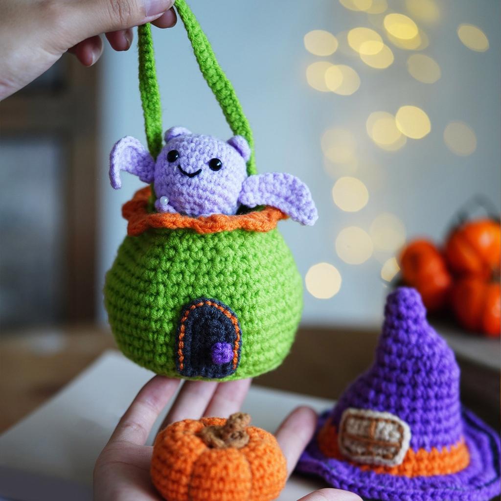Halloween Candy House and Pumpkin Crochet Set with Step-by-Step Instruction Crochet Hook Yarns Large Eye Needle