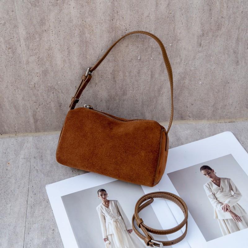 

TR Pen Holder Bag Women s Genuine Leather 90s Niche High-end Minimalist Suede Red Hand-held Crossbody