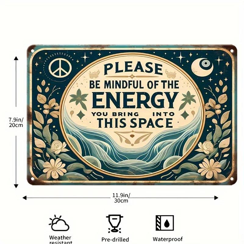 1PC Retro Chic, Vintage 'Please Bring Energy To This Space' Tin Sign - Perfect For Home, Cafe, Bar, Garage & Outdoor Decor