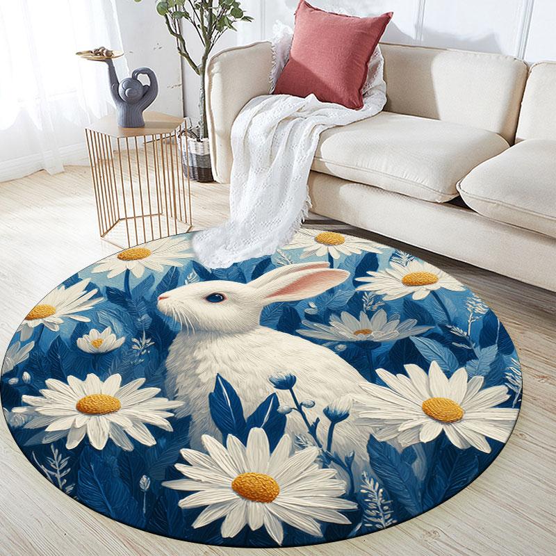 Cartoon Bunnies pattern round rug,Carpet Rug for Living Room Bedroom Playroom ,Non-slip Floor Mat,Holiday Gifts and Birthday Gifts.