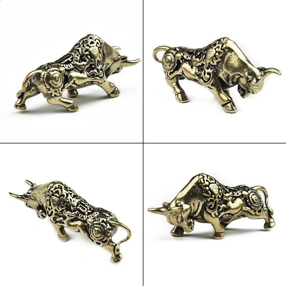 Brass Lucky Bullfighting Statue Copper Animal Miniature Figurine Pendant Home Ornaments