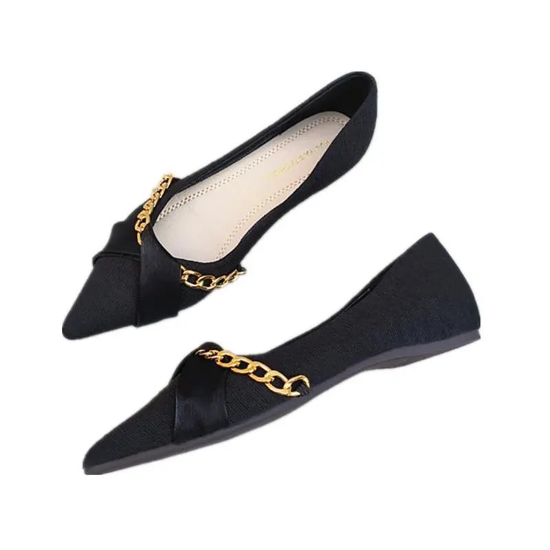 Flat shoes women's soft sole spring new Xiaoxiangfeng pointed head shallow mouth single shoes French ladyshoes four seasons single shoes