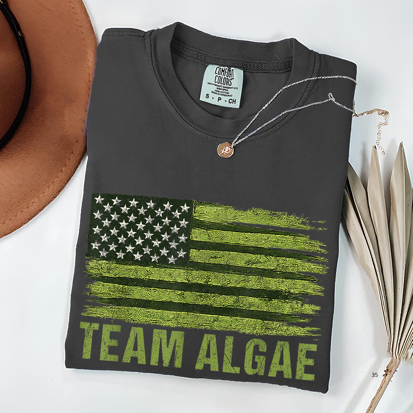 Team Algae Distressed Flag T-Shirt, Make Algae Great Again, Funny Political Satire Tee L