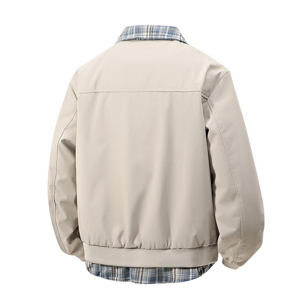 Men's Casual Checkered Lapel Fake Two-piece Jacket, Men's Loose Casual Zipper Jacket