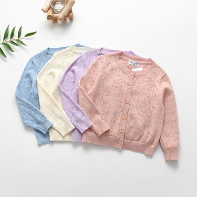 Mädchen Langarm Strickjacke Rundhals Hohl Button Up Pullover Kinder Tops