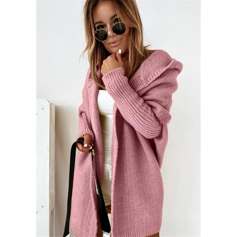 Hooded Knit Temperament Commuter Bat Shape Soft Loose Back Splicing Sweater