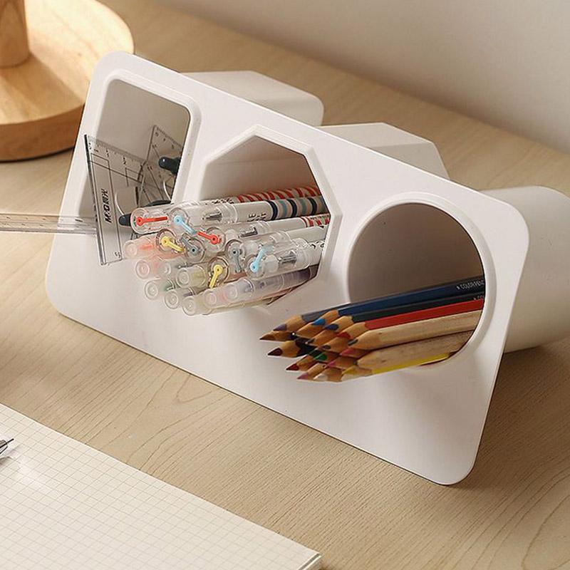 Houseeker Pojemnik na długopisy na biurko Trzy przegródki Organizer Etui Artykuły piśmiennicze dla studentów Pudełko do przechowywania w biurze
