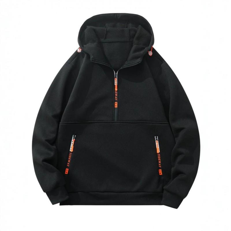 Mens Hooded Half-Zip Sweatshirt Loose Solid Color Casual Sportswear