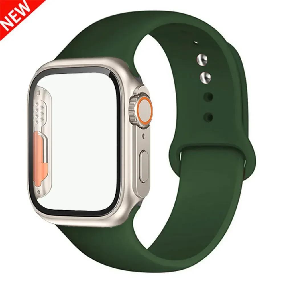 Silicone Strap+Case For Apple Watch Band 44mm 45mm 41mm 40mm Tempered Glass Cover Change to Ultra iWatch Series 9 8 7 SE 6 5 3